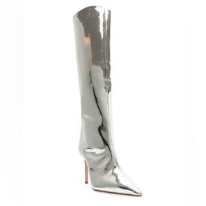 NWT - Schutz Mary Up Metallic Silver Leather Knee-High Boots - SIZE 9